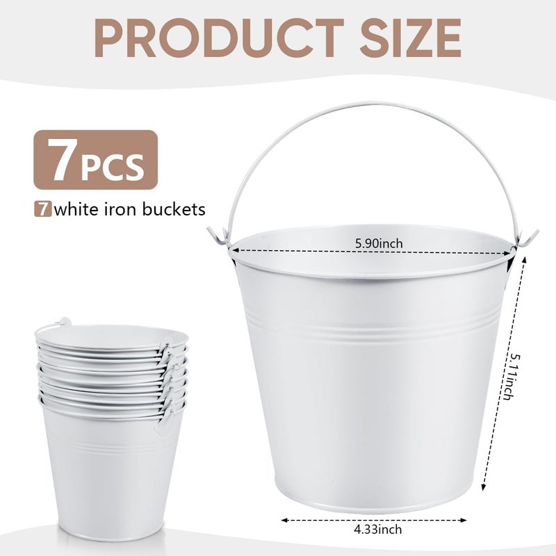 OBTANIM 7 Pack White Metal Buckets with Handle Galvanized Ice Pails for Plants, Succulents, Party Favors Organizing, Rustic Home Decor or Classrooms Pencil Storage (6 x 4.4 inch) - Image 2